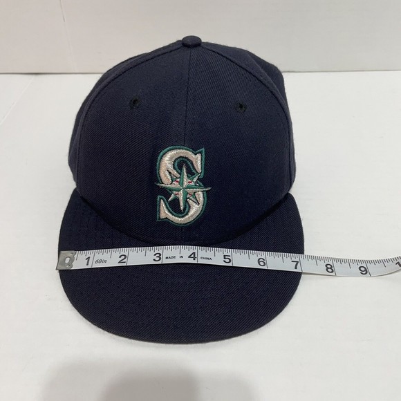 Vintage Seattle Mariners New Era Hat, Fitted 7 5/8, Dark Blue Cap, Logo, Maleko - Picture 10 of 11